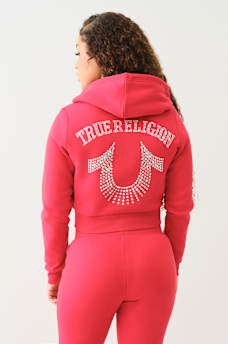 CRYSTAL LOGO CROP ZIP HOODIE, image 4