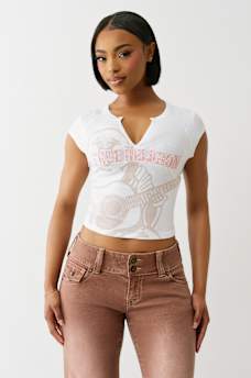 RIBBED BUDDHA LOGO NOTCH BABY TEE, image 2
