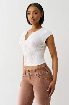 RIBBED BUDDHA LOGO NOTCH BABY TEE, image 4