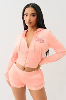 VELOUR CRYSTAL LIPS SHRUNKEN ZIP HOODIE, image 2