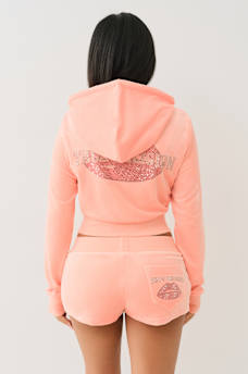 VELOUR CRYSTAL LIPS SHRUNKEN ZIP HOODIE, image 7