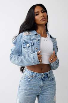 SUPER DISTRESSED CROP DENIM JACKET, image 2