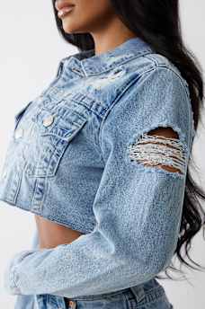 SUPER DISTRESSED CROP DENIM JACKET, image 7