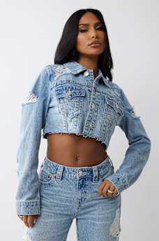 SUPER DISTRESSED CROP DENIM JACKET, image 1