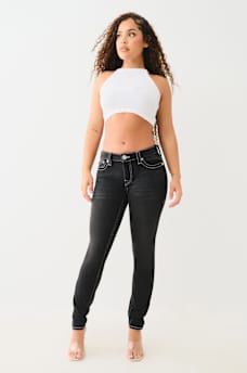 JENNIE BLACK TERRY MID RISE CURVY SKINNY PANT, image 2