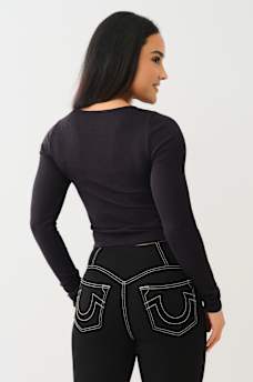 SEAMLESS RIBBED CROP HENLEY TEE, image 2
