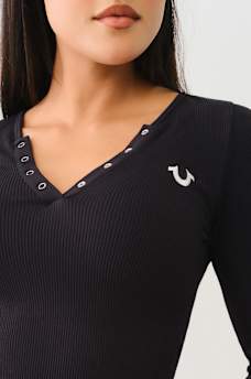 SEAMLESS RIBBED CROP HENLEY TEE, image 3