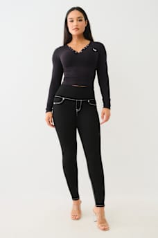SEAMLESS RIBBED CROP HENLEY TEE, image 4