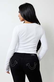 SEAMLESS RIBBED CROP HENLEY TEE, image 2