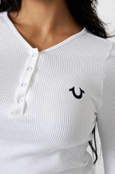 SEAMLESS RIBBED CROP HENLEY TEE, image 3