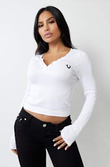 SEAMLESS RIBBED CROP HENLEY TEE, image 1