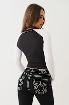 RUCHED LONG SLEEVE BASEBALL TEE, image 4