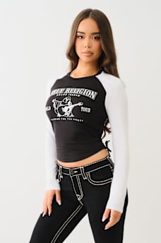 RUCHED LONG SLEEVE BASEBALL TEE, image 5