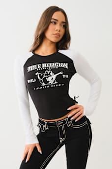 RUCHED LONG SLEEVE BASEBALL TEE, image 1