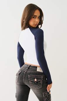 RUCHED LONG SLEEVE BASEBALL TEE, image 4