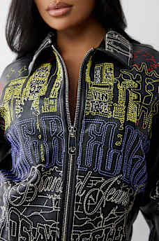 EMBROIDERED FAUX LEATHER JACKET, image 4