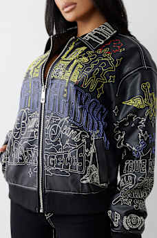 EMBROIDERED FAUX LEATHER JACKET, image 5