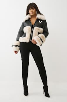 EMBROIDERED FAUX LEATHER FUR JACKET