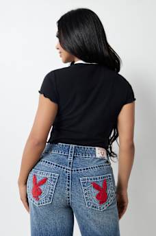 TRUE RELIGION X PLAYBOY LETTUCE EDGE HEM BABY TEE, image 3