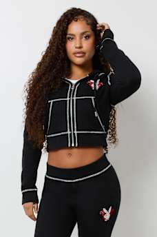 TRUE RELIGION X PLAYBOY CRYSTAL CROP ZIP HOODIE, image 2