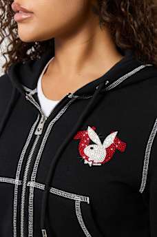 TRUE RELIGION X PLAYBOY CRYSTAL CROP ZIP HOODIE, image 5