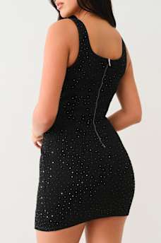 CRYSTAL BLACK DENIM MINI DRESS, image 3