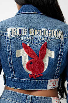 PLAYBOY X TRUE RELIGION CROPPED DENIM JACKET
