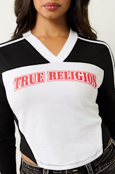 LONG SLEEVE LOGO V NECK BABY TEE, image 4