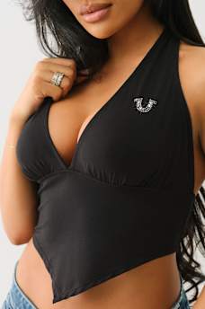 CRYSTAL PLUNGE HALTER TOP, image 1