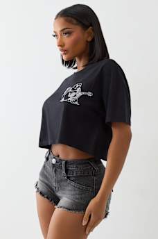 EMBROIDERED BUDDHA BOXY CROPPED TEE, image 3