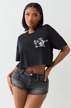 EMBROIDERED BUDDHA BOXY CROPPED TEE, image 1