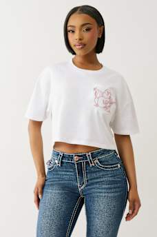 EMBROIDERED BUDDHA BOXY CROPPED TEE, image 2