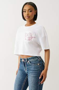 EMBROIDERED BUDDHA BOXY CROPPED TEE, image 4