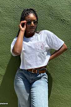 EMBROIDERED BUDDHA BOXY CROPPED TEE, image 1