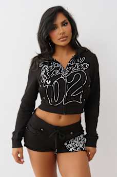 SHRUNKEN ROPE STITCH ZIP HOODIE, image 2