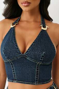 DENIM HALTER TOP, image 1