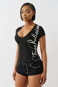 RIBBED SCRIPT LOGO V NECK TOP, image 4