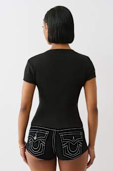 RIBBED SCRIPT LOGO V NECK TOP, image 5