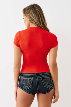 RIBBED SCRIPT LOGO V NECK TOP, image 4