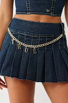 PLEATED CHAIN DENIM MINI SKIRT , image 1