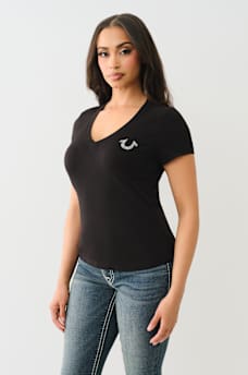 CRYSTAL LOGO V NECK TEE, image 4