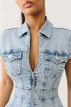 DENIM ZIP FRONT MINI DRESS, image 4