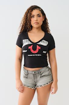 CRYSTAL HORSESHOE V NECK BABY TEE, image 2