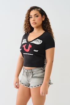 CRYSTAL HORSESHOE V NECK BABY TEE, image 4