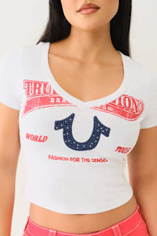 CRYSTAL HORSESHOE V NECK BABY TEE, image 1