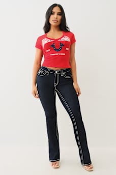 CRYSTAL HORSESHOE V NECK BABY TEE, image 3