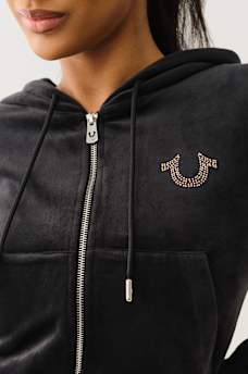 VELOUR CRYSTAL SHRUNKEN ZIP HOODIE, image 5