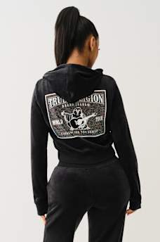 VELOUR CRYSTAL SHRUNKEN ZIP HOODIE, image 6