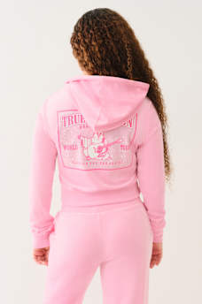 VELOUR CRYSTAL SHRUNKEN ZIP HOODIE, image 5