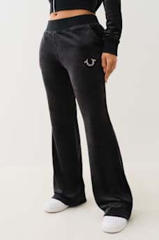 VELOUR CRYSTAL HORSESHOE STRAIGHT LEG PANT, image 1